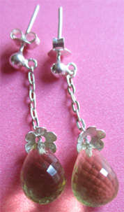 Sterling Silver  and Genuine Lemon Quartz Drop/ Briolets Earrings.