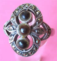 Sterling Silver, Marcasite  and Onyx Ring