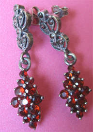 Lovely- 925 Sterling Silver  Marcasite and Garnets Earrings