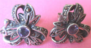 Sterling Silver, Marcasite and Amethysts Earrings.