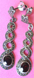 Sterling Silver Marcasites and Genuine Garnets Earrings