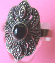 Lovely- Sterling Silver  Marcasite and Onyx Ring