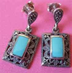 Beautiful 925-Sterling Silver, Marcasite and Turquoise Earrings.