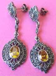 Sterling Silver, Marcasite & Citrines Earrings.