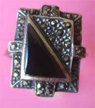 Sterling Silver Marcasite and Onyx Ring
