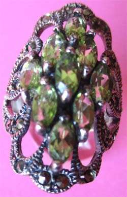 Big & Beautiful, 925- Sterling Silver  Marcasite and Peridot Ring