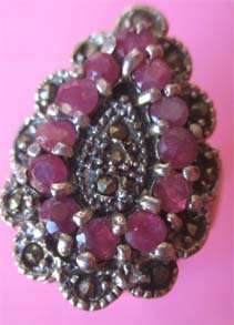 925 Sterling Silver  Marcasite and Rubies Ring