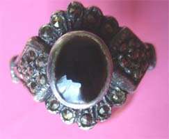 925 solid Sterling Silver Marcasite and Onyx Ring