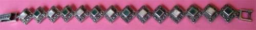 Sterling Silver, Green Agate , Mother of Pearl and Marcasites Bracelet