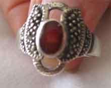 Sterling Silver Marcasite and Genuine Carnelian Ring