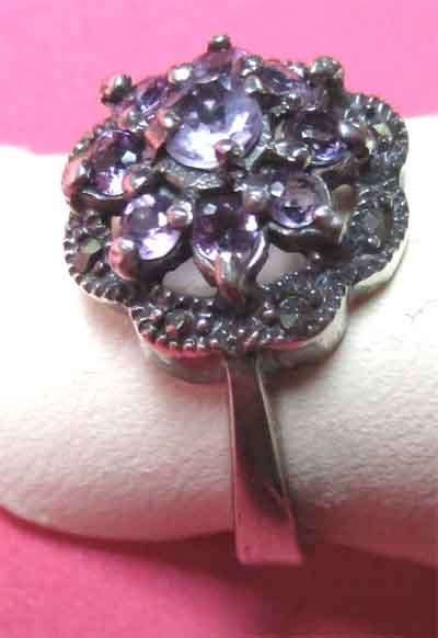 Sterling Silver,  Marcasite and Amethysts  Ring.