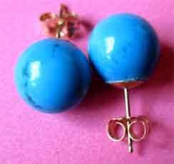 14ct Solid Yellow Gold and 10.00mm Genuine Turquoise Studs / Earrings