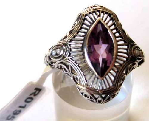 Beautiful , Solid Sterling Silver , Seed Pearls and Amethyst Ring