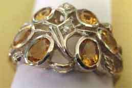 Big & Beautiful Sterling Silver Seed Pearls and  Genuine Citrines Ring