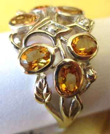 Big & Beautiful Sterling Silver Seed Pearls and  Genuine Citrines Ring