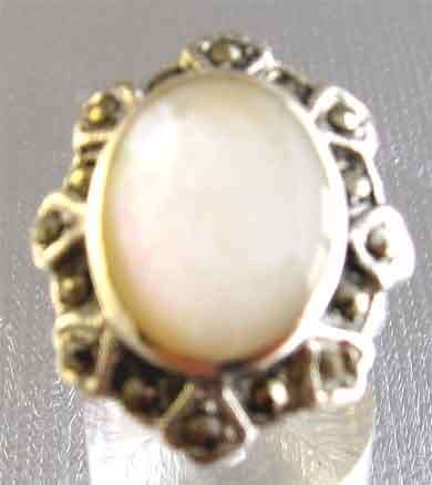 925 Big & Beautiful Sterling Silver, Marcasite  and M.O.P. Ring