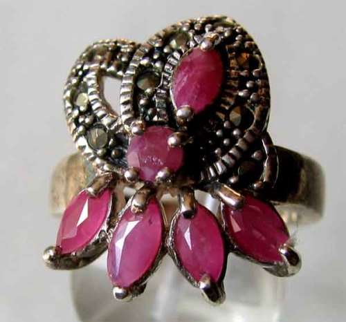 Big and Beautiful Sterling Silver, Marcasite  and Genuine Rubies Ring