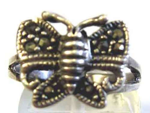 Solid Sterling Silver and Marcasite `` Butterfly ``  Ring.