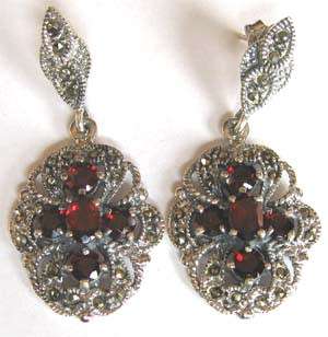 Big & Beautiful Sterling Silver, Marcasite and Garnets Earrings