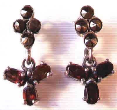925-Sterling Silver, Marcasite  & Genuine Garnets Earrings