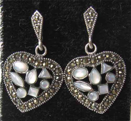 Sterling Silver, Marcasite and Moonstones Earrings