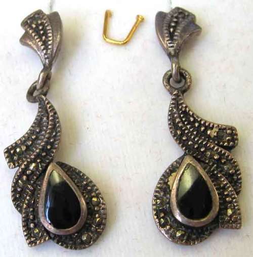 Sterling Silver, Marcasite & Black Onyx Earrings