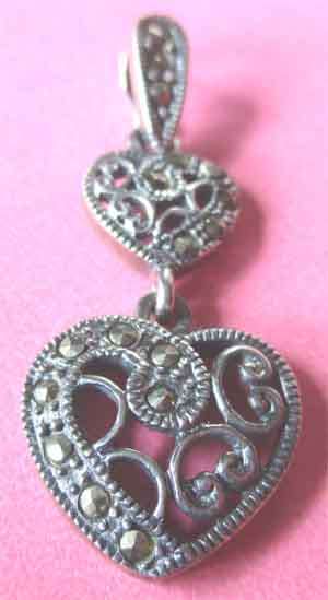 925- Sterling Silver & Marcasite  ` Heart ` Pendant