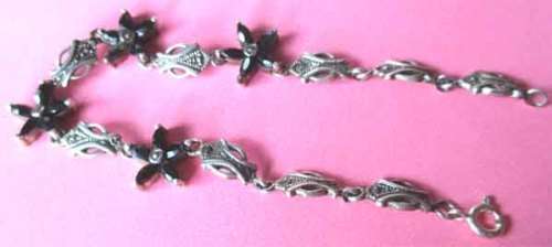 Sterling Silver,  Marcasite and Black Sapphires Bracelet