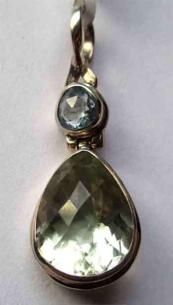 Big & Beautiful Sterling Silver Blue Topaz and Green Amethyst Pendant