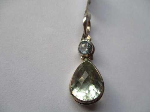 Big & Beautiful Sterling Silver Blue Topaz and Green Amethyst Pendant