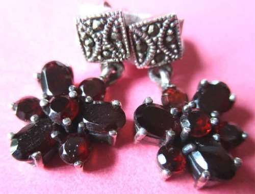 Beautiful, Sterling Silver , Marcasite and Garnets Earrings