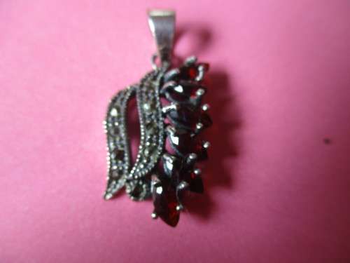 Sterling Silver Garnets & Marcasite  Pendant