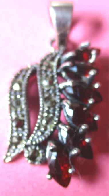 Sterling Silver Garnets & Marcasite  Pendant