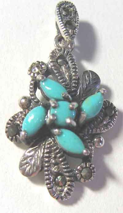 925, Sterling Silver Marcasite and Turquoise Pendant