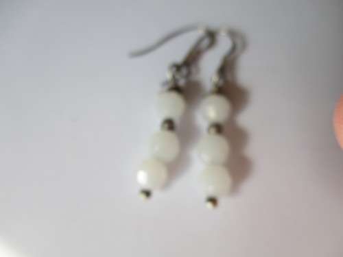 925 Sterling Silver  and Wite Jade Earrings