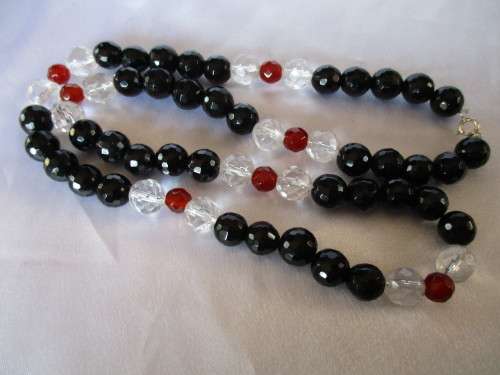 Black Onyx, Cristal and Carnelian Necklace