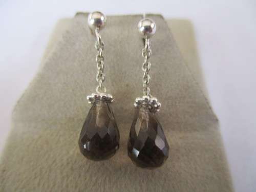 Sterling Silver and Smoky Quartz Drop Earrings.