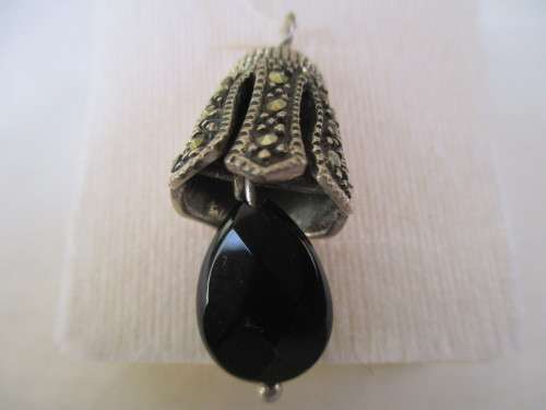 Sterling Silver Marcasite and Black Onyx  Pendant/ charm