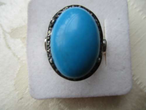 925 Sterling Silver , Turquoise 18x 13mm and Marcasite Ring