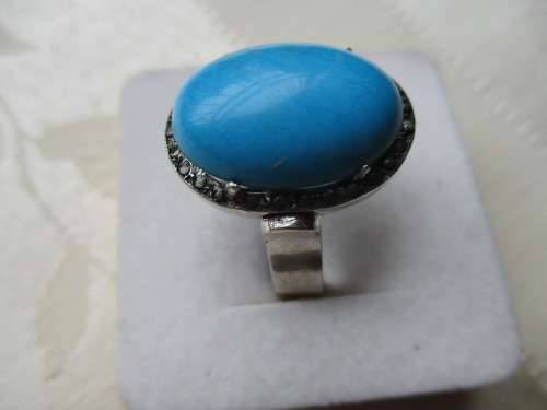 925 Sterling Silver , Turquoise 18x 13mm and Marcasite Ring