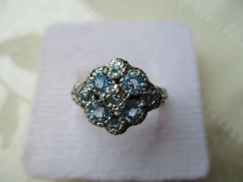 925  Antyq style ,Sterling Silver and Genuine Blue Topaz Ring