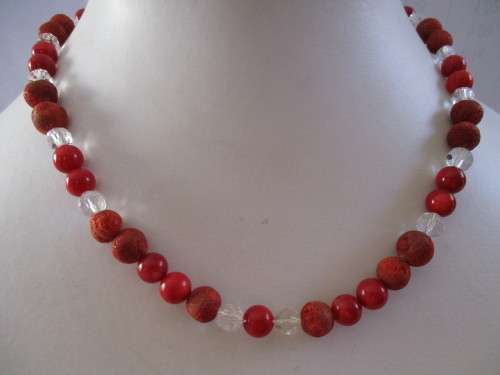 Genuine Row &Red Coral and Crystals Necklace