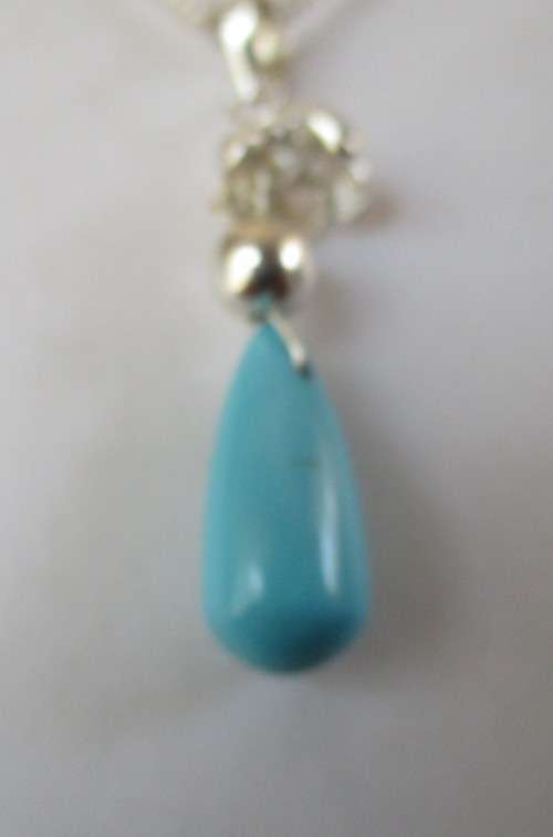 Sterling Silver 45 cm Long Chain and  Turquoise Pendant/ Necklace