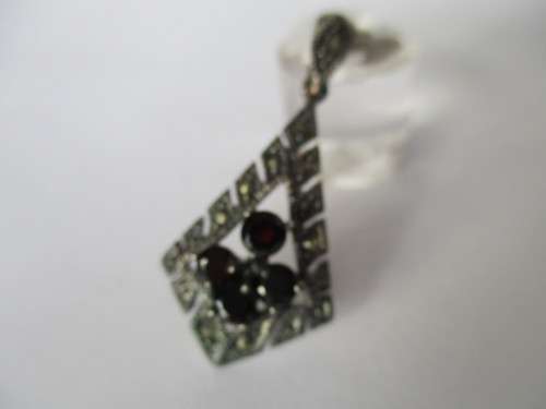 925 -Sterling Silver Marcasite and Garnets Pendant