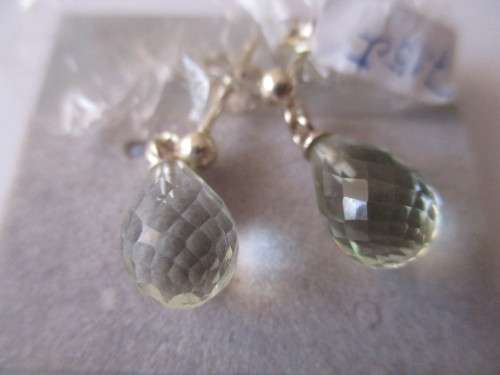 A pair of 925 -Sterling Silver and Drop Faceted Briollets Lemon Quartz  Earrings