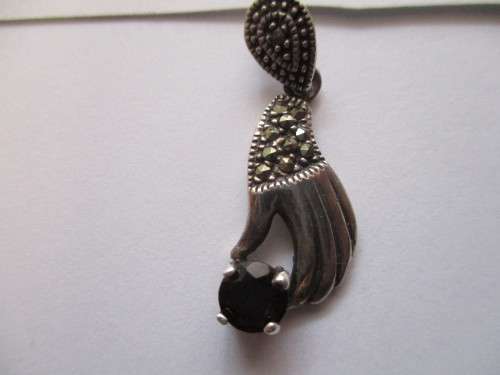 Sterling Silver , Marcasite with Garnet Pendant-