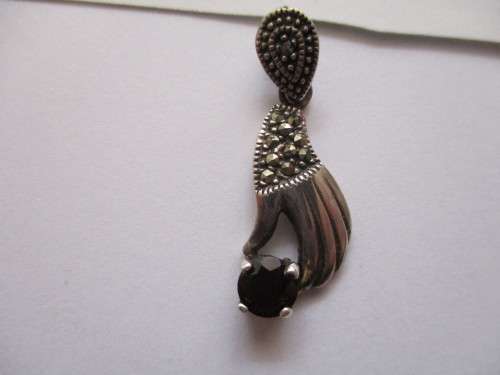 Sterling Silver , Marcasite with Garnet Pendant-