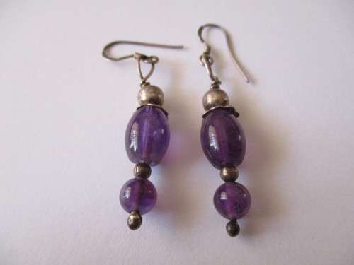 Sterling Silver and Genuine Amethysts Earrings