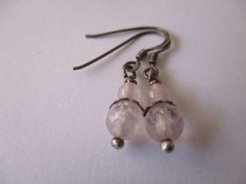 925 Sterling Silver  and Genuine Rose Quartz Earrings