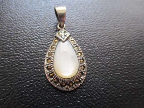 Sterling Silver , Marcasite & Mother of Pearl Pendant-